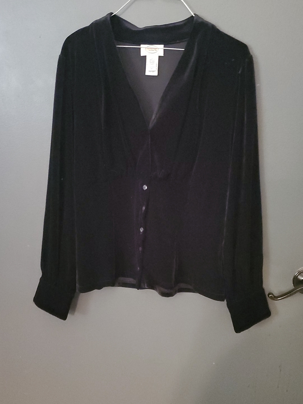 Talbots Black Velvet Button-Front Blouse